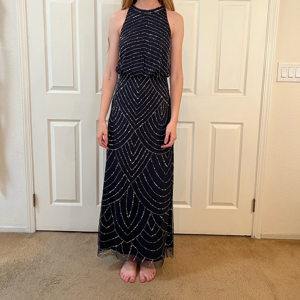 Adrianna Papell Beaded Art Deco Gown